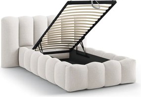 Krémszínű kárpitozott ágyneműtartós egyszemélyes ágy ágyráccsal 90x200 cm Lupine – Micadoni