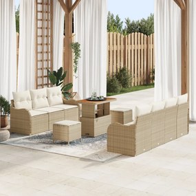 10 Darabos Kert Sofa Szett Párnákkal Bézs Poli Rattan Akácia, 2-Fős Kert Sofa Tárolóval & Párnákkal Bézs Poli Rattan, 3 Darabos Kert Étkező Szett Párnákkal Bézs Poli Rattan Akácia