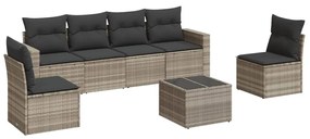 7 részes világosszürke polyrattan kerti ülőgarnitúra párnákkal
