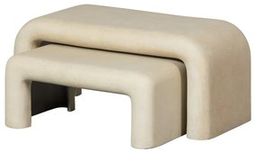 Krémszínű dohányzóasztal szett kő dekorral 2 db-os 42x92 cm Stani – WOOOD