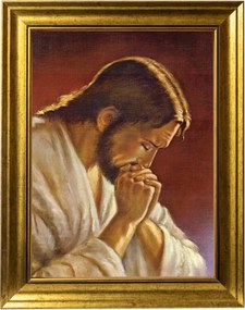 Jézus Imádság Közben Szakrális Kép Arany Keretben, 30X40