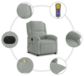 világosszürke bársony elektromos dönthető masszázsfotel