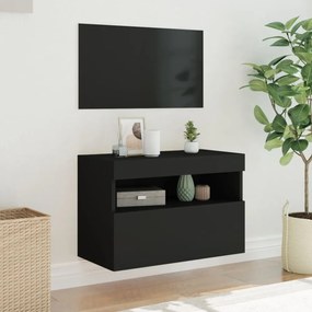 fekete fali TV-szekrény LED-világítással 60x30x40 cm