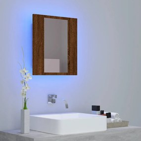barna tölgy szerelt fa tükrös szekrény LED-del 40 x 12 x 45 cm