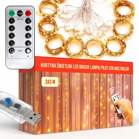 Led-es Fényfüggöny Karácsonyi Füzér 3x3 300 Led Beltéri Meleg