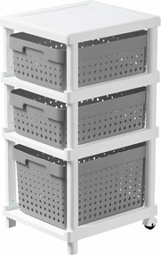 Polcos Szekrény Fürdőszobai Állvány Gurulós Kosarakkal Fehér-szürke