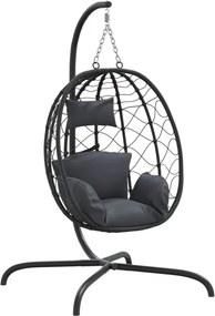 vidaXL antracitszürke polyrattan és acél függő tojás alakú szék párnával