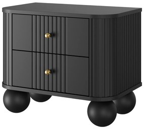 Vesper éjjeliszekrény készlet 56 cm - fekete / arany fogantyúk / gömb alakú lábak