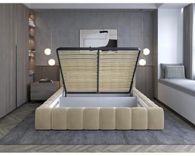 Bézs kárpitozott ágyneműtartós franciaágy ágyráccsal 160x200 cm Lamica – ELTAP