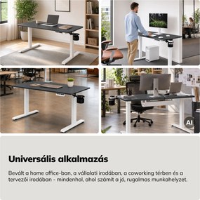 Elektromos, állítható magasságú, ergonomikus, fehér-antracit íróasztal,1200x600 mm: ARIA