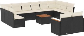 vidaXL 13 részes fekete polyrattan kerti ülőgarnitúra párnákkal