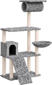 vidaXL világosszürke macskabútor szizál kaparófákkal 131 cm
