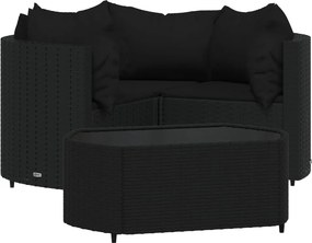 vidaXL 4 részes fekete polyrattan kerti ülőgarnitúra párnákkal