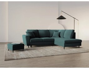 Petróleum színű bársony kinyitható tárolóhelyes sarokkanapé (jobb oldali-L alakú) Kyoto – Cosmopolitan Design