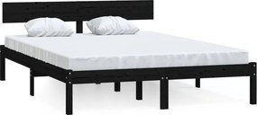 vidaXL Double fekete tömör fenyőfa ágykeret 135 x 190 cm