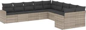 vidaXL 10 részes világosszürke polyrattan kerti ülőgarnitúra párnákkal