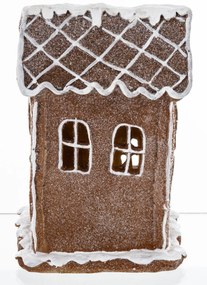 LED-es karácsonyi barna grillázs lámpás házikó ünnepi fenyőfás díszítéssel asztali dekoráció 20,5x14x12,5cm
