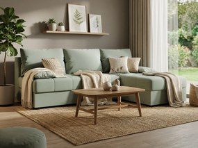 Kinyitható, kétoldalas L-alakú kanapé VENORIA SLIM 200x143 cm, világoszöld + 2 db párnácska INGYEN