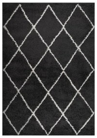 Krém és antracitszürke színű hosszú szálú szőnyeg 160 x 230 cm