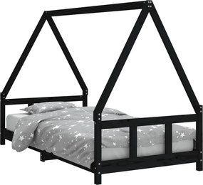 vidaXL fekete tömör fenyőfa gyerekágykeret 90 x 190 cm
