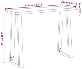 tömör akácfa konzolasztal természetes éllel 110x35x80 cm