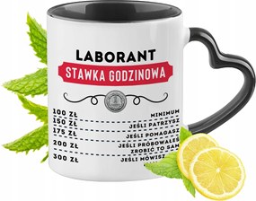 Fekete bögre szív alakú füllel Laboránsoknak Ajándék