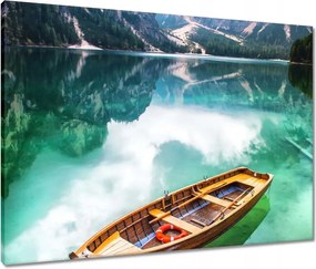 Vászonkép 80x60 Csónak a hegyi tavon