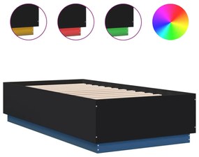 fekete szerelt fa ágykeret LED-del 75x190 cm