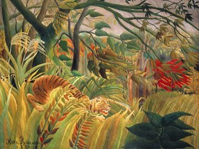 Festmény reprodukció Tiger in a Tropical Storn (Rainforest Landscape) - Henri Rousseau, (40 x 30 cm)