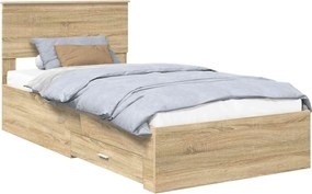 vidaXL Ágykeret fejtámlával fiókkal Sonoma tölgy 100 x 200 cm Faanyag