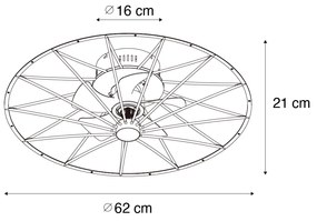 Mennyezeti ventilátor fekete 62cm LED-del, fényerőszabályzóval és távirányítóval - Yaran