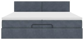 Ottomán ágykeret matraccal sötétszürke 200x200 cm bársony