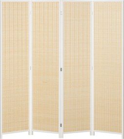 HOMCOM 4-Panelos Összecsukható Térelkülönítő 180x180 cm Kézi Szövésű Bambusz és Pamut Cérnával Elegáns Dekoráció Nappaliba Fehér | Aosom