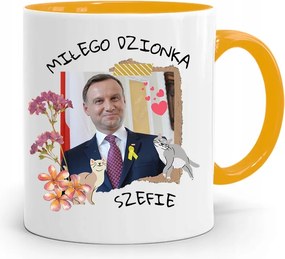 Duda András Sárga Elnöki Bögre Nyomtatott Mintával