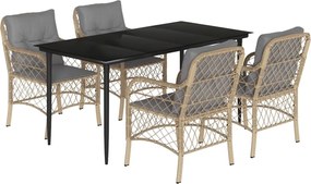 vidaXL 5 részes vegyes bézs polyrattan kerti étkezőgarnitúra párnákkal