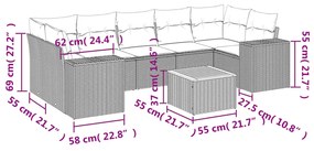 8 részes szürke polyrattan kerti ülőgarnitúra párnákkal