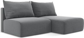 Szürke bársony kinyitható-tárolóhelyes sarokkanapé (jobb oldali-heverő résszel) Kalena – Makamii