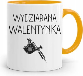 Sárga Bögre Valentin Napra Kötött Valentin Napra, fényképes nyomattal