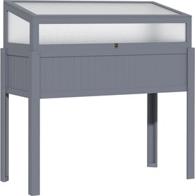 Outsunny Emelt Kerti Ágy Fa Hideg Átmenettel 2 az 1-ben Üvegház Paradicsomház Zöldségágy Fűszerágy Teraszra és Kertbe Polykarbonát Szürke 120 x 54 x 1
