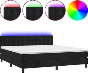 vidaXL fekete bársony rugós és LED-es ágy matraccal 180x200 cm