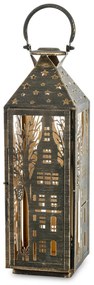 Óarany patinás fémkeretes mécsestartó lantern lámpás áttört fém házikó 58x16x16cm