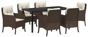 vidaXL Kert étkező szett párnával 7 pcs Barna polirattan