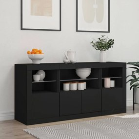 fekete tálalószekrény LED-világítással 142,5 x 37 x 67 cm