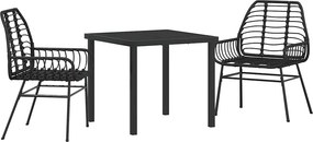 vidaXL Kert étkező szett 3 pcs Fekete polirattan