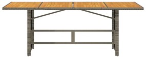 szürke polyrattan kerti asztal akácfa lappal 190 x 80 x 75 cm