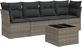 vidaXL 5 részes szürke polyrattan kerti ülőgarnitúra párnákkal