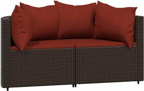 vidaXL 2 db barna polyrattan kerti sarokkanapé párnákkal