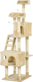 PawHut Nagy Macskakaparó 60x50x181 cm Több Kaparóoszloppal, Platformokkal, Lépcsőkkel, Barlangokkal, Játékokkal és Tevékenységi Központtal - Bézs | Ao