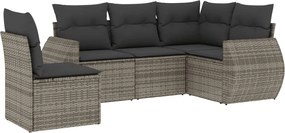 vidaXL 5 részes szürke polyrattan kerti ülőgarnitúra párnákkal