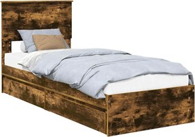 vidaXL Tárolós Ágy fejtámlával Füstölt tölgy 75 x 190 cm Faanyag